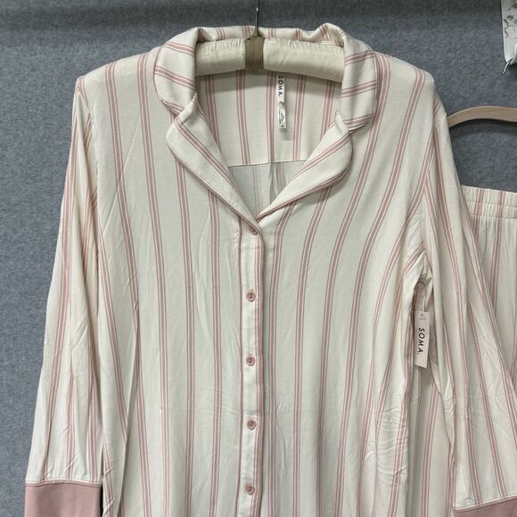 Soma Cool Nights Pajama Set Sparkling Stripe Pink Size Medium NEW w/ Blemish - Picture 3 of 11